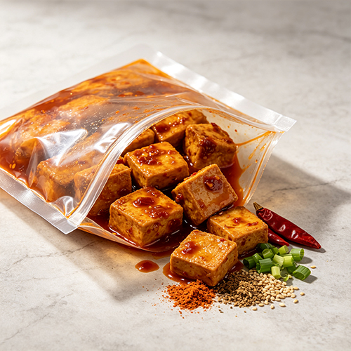 即食预包装臭豆腐自动化包装解决方案｜独立小袋、卤味豆制品、休闲零食给袋式真空包装工艺